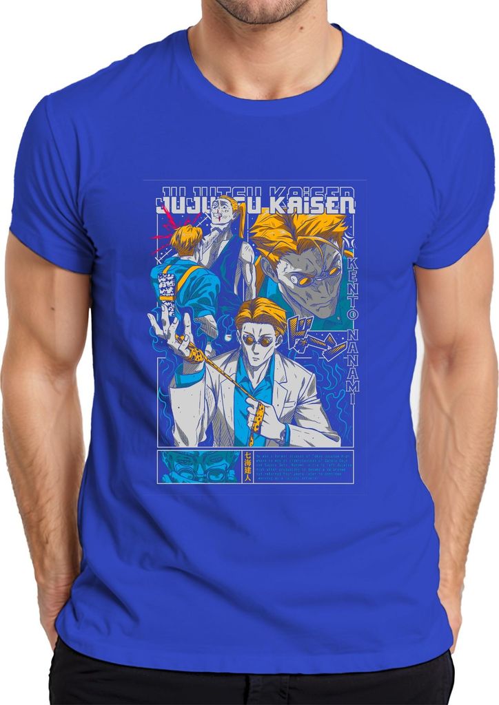 Jujutsu Kaisen Kento Nanami Anzug Brille Anime Manga Geschenk Herren T-Shirt, Blau, S