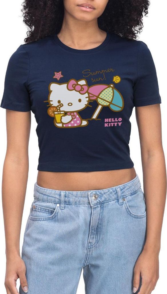 Spreadshirt Hello Kitty Am Strand Summer Sun Crop Top, L, Light Navy