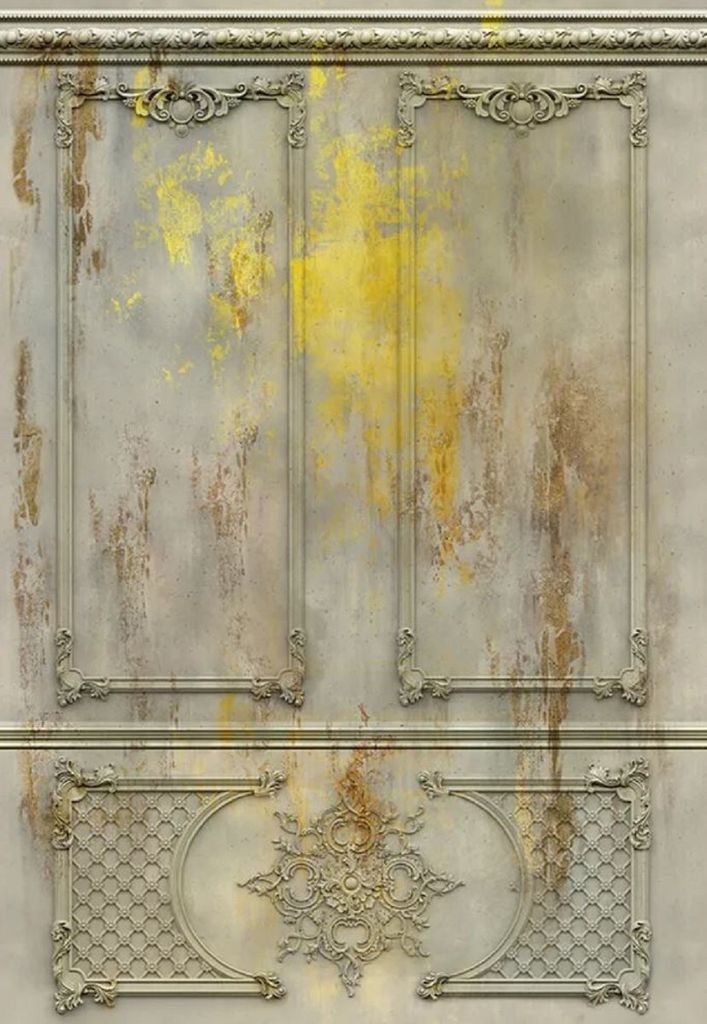Casa Padrino Luxus Barock Vliestapete Antik Grau / Gelb / Braun - Barockstil Wohnzimmer Tapete mit elegantem Stuck Muster - Wanddeko im Barockstil ...