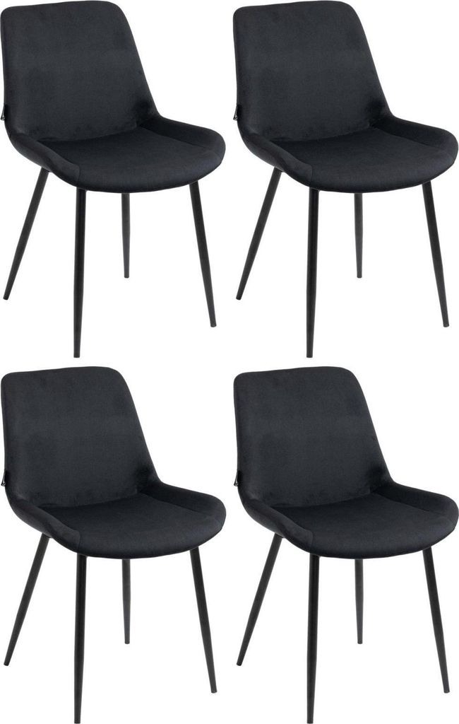 4-teilige Velours-Esszimmerstühle – Küchenstühle – hoher Sitzkomfort | Farbe: Schwarz