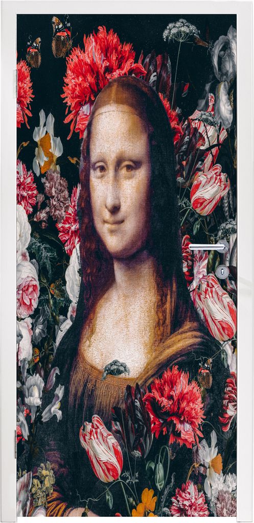 MuchoWow Türtapete Selbstklebende Türfolie Mona Lisa - Blumen - Da Vinci 95x235 cm Türposter Türaufkleber Klebefolie Türklebefolie - XXL-Pos...