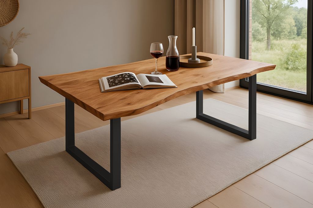 Esstisch Baumkante massiv Akazie natur 160 x 85 schwarz Produktbild 