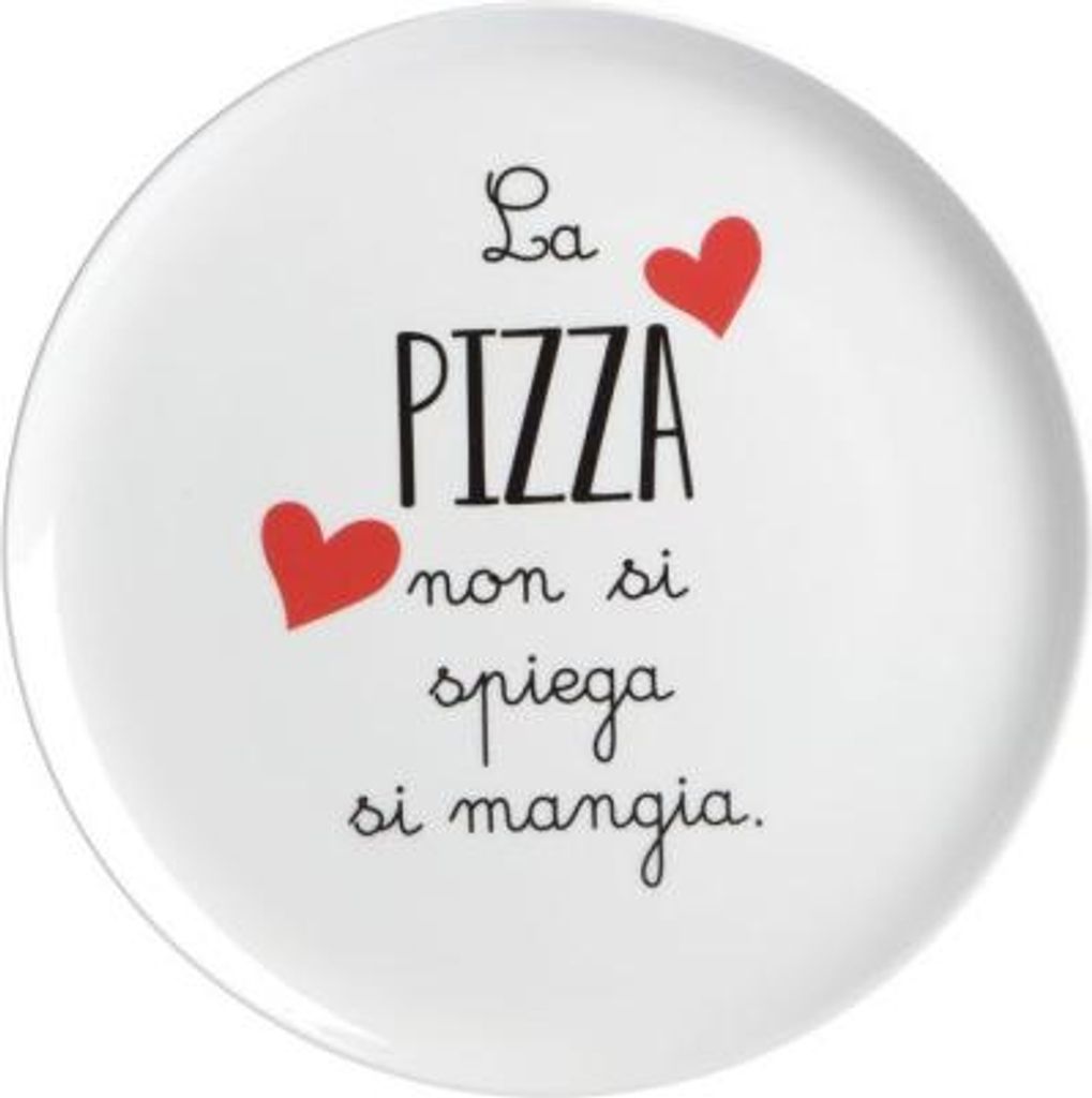 32 cm großer Keramik-Pizzateller mit dem Aufdruck „Pizza wird nicht erklärt, sie wird gegessen“