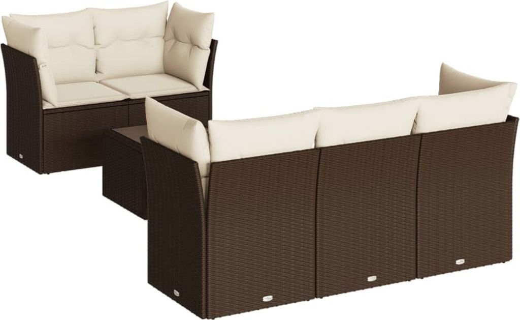 vidaXL 6-tlg. Garten-Sofagarnitur mit Kissen Braun Poly Rattan