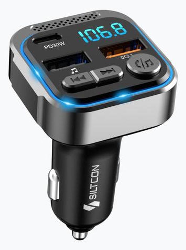 Siltcon FM Transmitter Bluetooth Auto – USB-C 30W Schnellladegerät, USB-A 22.5W, Carkit, BT 5.3, 2025 Premium