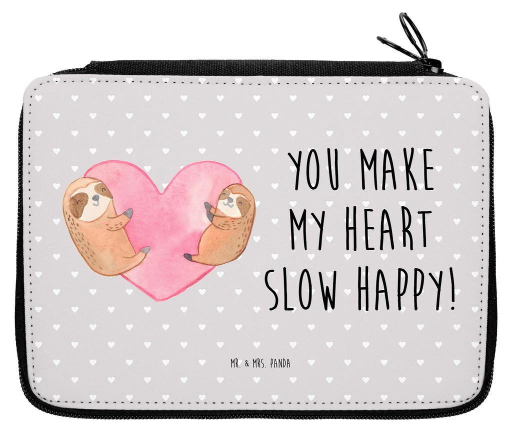 Mr. & Mrs. Panda Federmappe Faultiere Herz - Grau Pastell - Geschenk, Federtasche, Federmäppchen, Freundin, Bleistiftetui, für, Mäppchen, Valent...