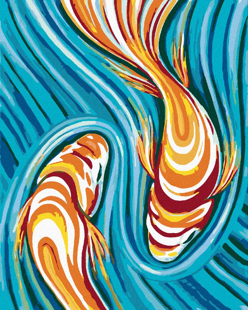 Zuty - Malen nach Zahlen - FISCHE VERSTECKT IN DER MALEREI, 40x50 cm, mit Keilrahmen (bereits gespannt)