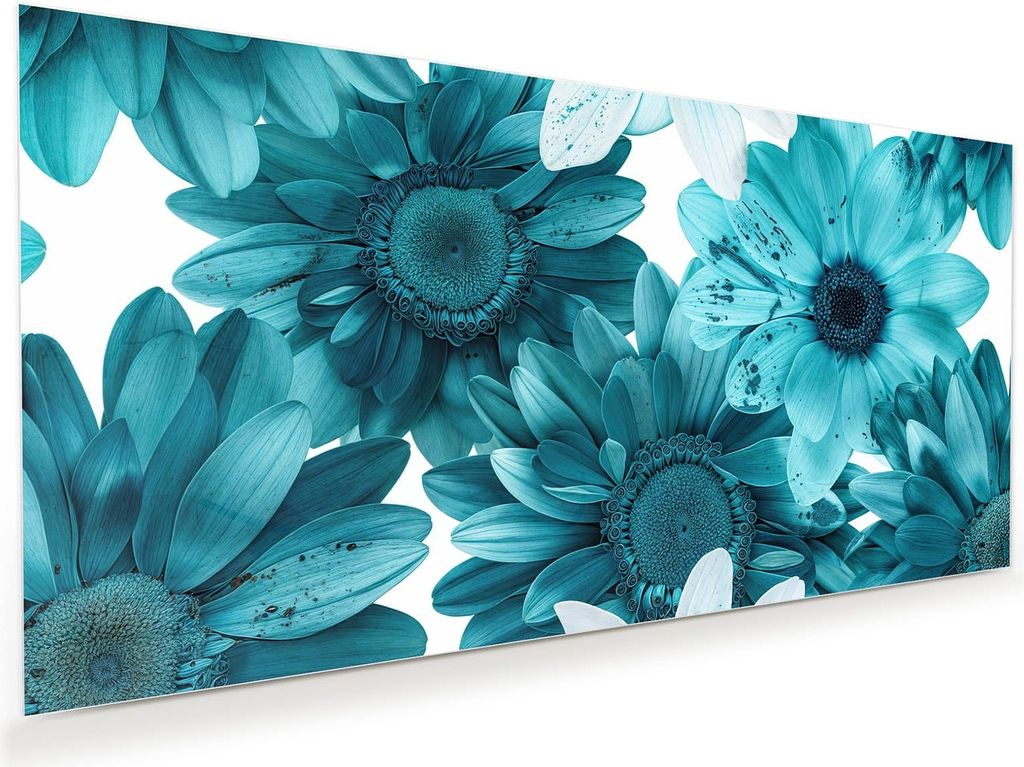Glasbild 120x60cm in XXL für Wohnzimmer, Schlafzimmer Motiv Blaue Blütenpracht