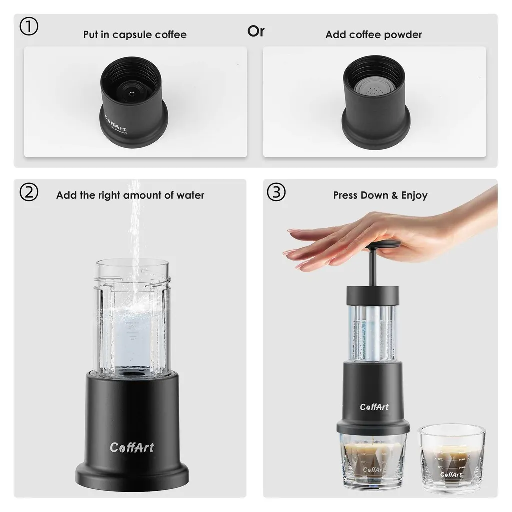 Machine à expresso manuelle 18 bars Zimilo 2-en-1 sans électricité