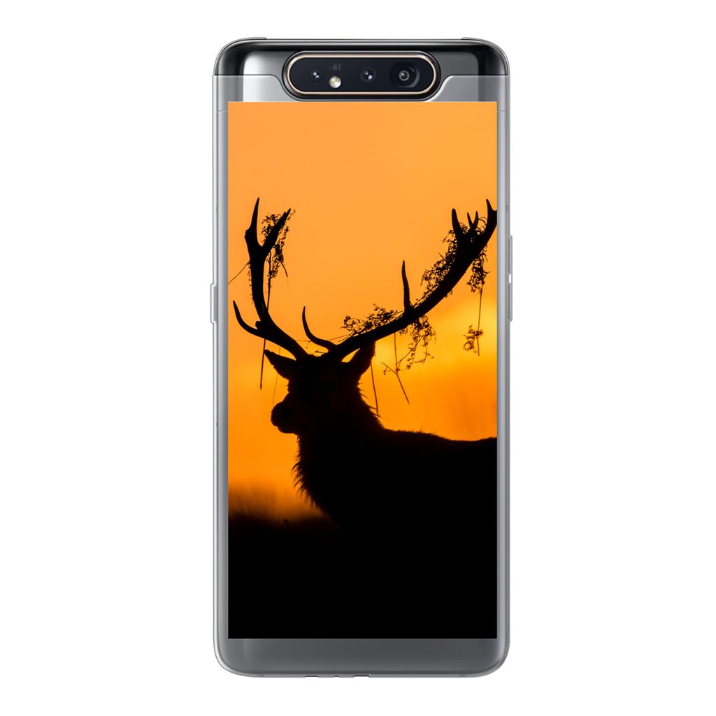 MuchoWow Handyhülle Schutzhülle Hülle für Samsung Galaxy A80 Hirsch - Orange - Scherenschnitt - Tiere - Natur Silikon Softcase Handy Hülle -...