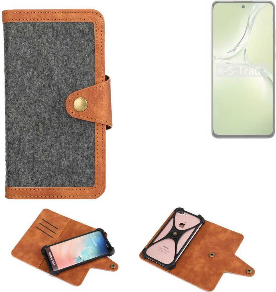 K-S-Trade Schutzhülle Handyhülle kompatibel mit Oppo K12x 5G PJT110 Filz Hülle Kunst-Leder dunkelgrau braun (1x)