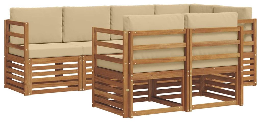 vidaXL Ecksofa Set mit Kissen 7 pcs Natur und Beige Massivholz Akazie