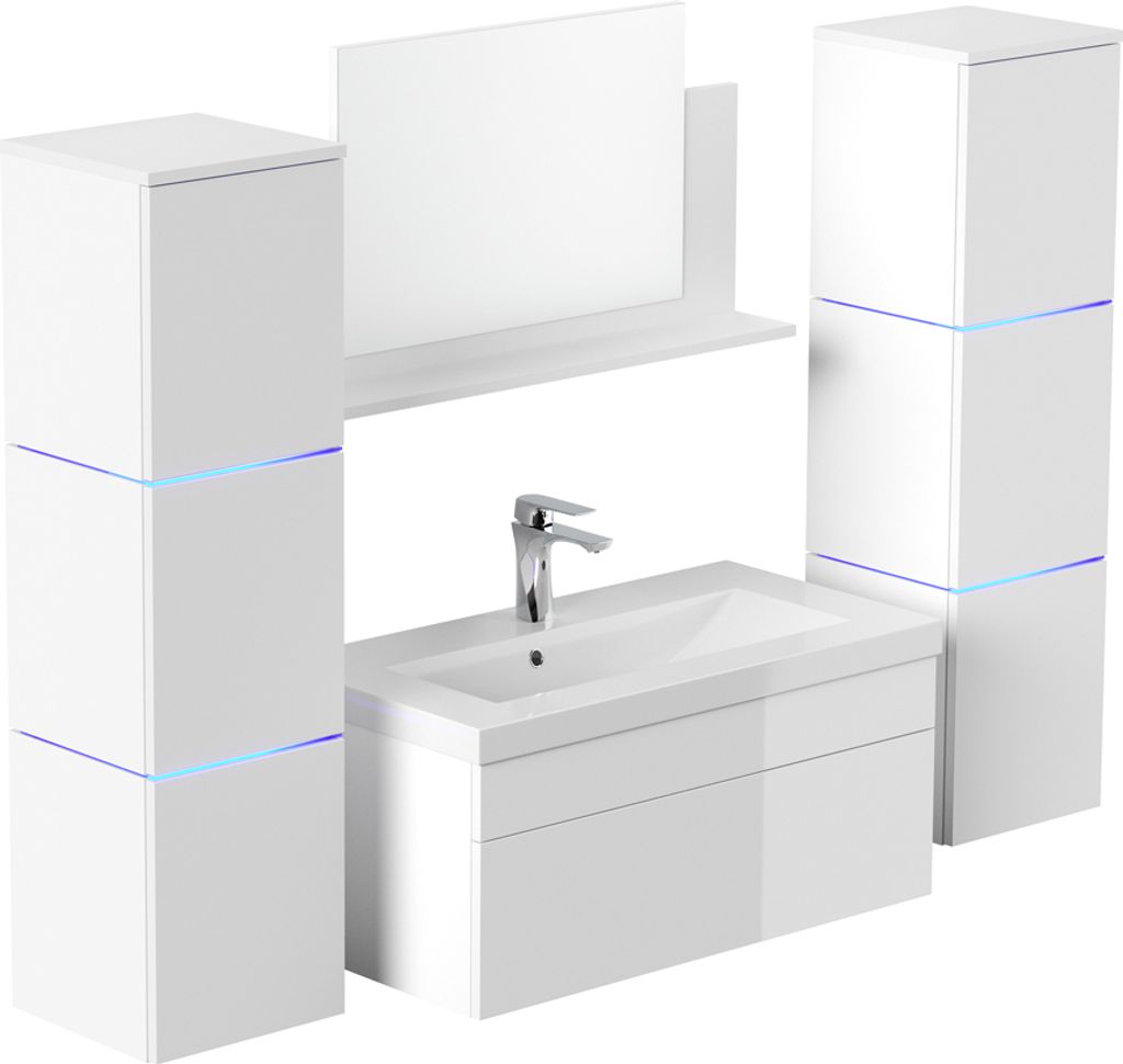 HOME DELUXE - Badmöbel-Set - WANGEROOGE BIG Weiß - X-Large - inkl. Waschbecken und komplettem Zubehör - Breite Waschbecken: ca. 80 cm I Badezimm...