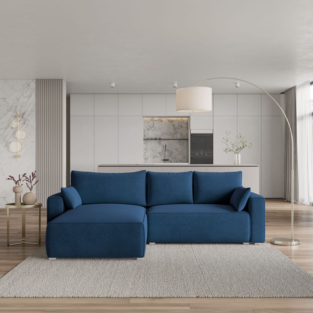 Masseno Ecksofa FORIL mit Schlaffunktion L-Form, Sofa mit Bettkasten, Wohnzimmersofa, Couch, Soffa, Bettsofa, Couchgarnitur- Blau, MONOLITH 77