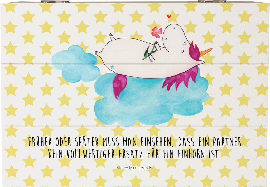 Mr. & Mrs. Panda Box Einhorn Verliebt 22 x 15 cm - Weiß - Geschenk, Unicorn, Kiste, schatztruhe, fotobox, Holzkiste mit Deckel, Liebe, schmuckbox,...