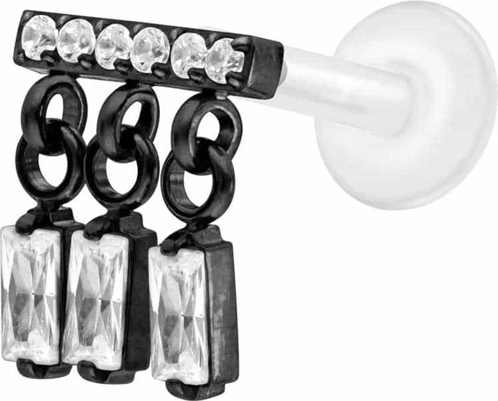 Ohrpiercing, Nasenpiercing PTFE Labret mit Innengewinde + Titan-Aufsatz WINDSPIEL Schwarz Stablänge: 8mm | Stabstärke: 1,2mm