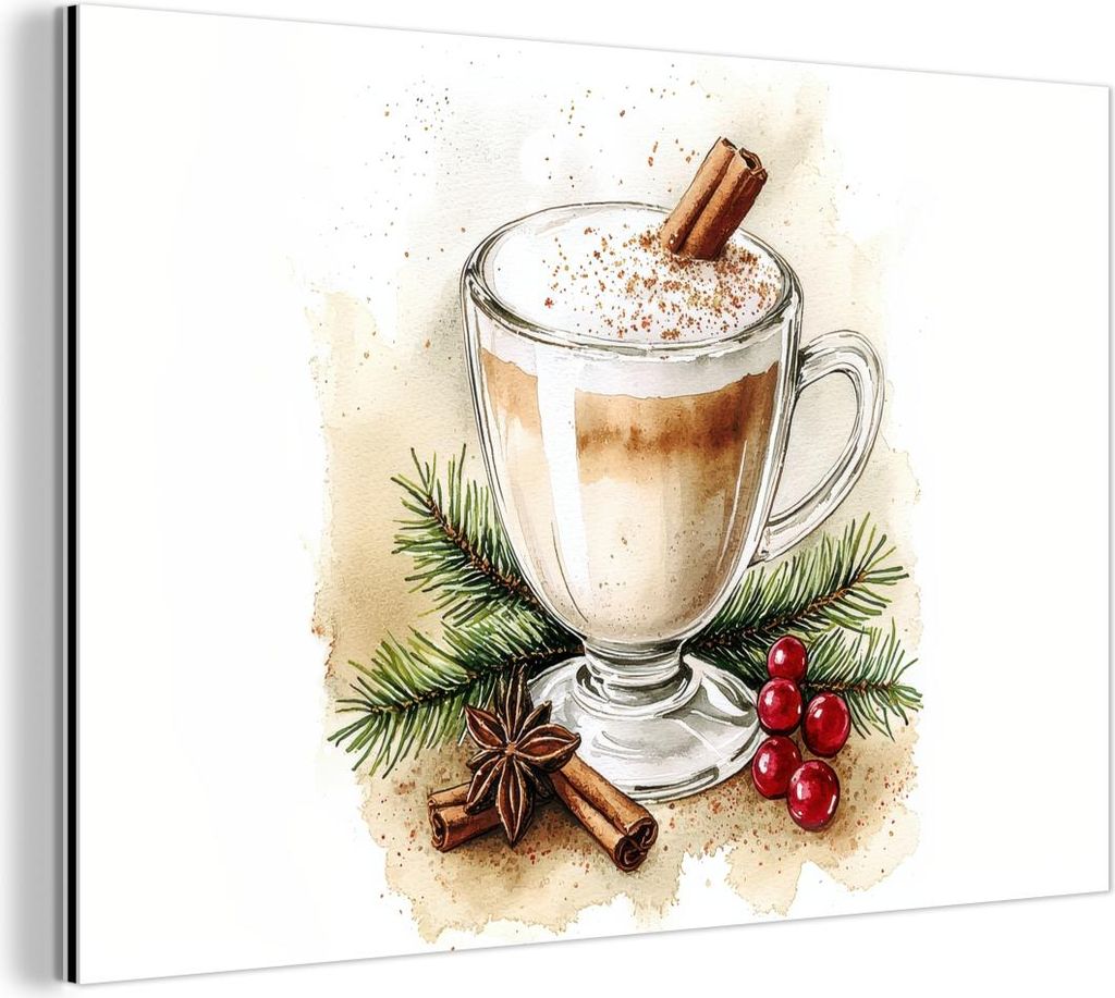 MuchoWow Wanddekoration Metall Metallbild Wandkunst 120x80 cm Winter - Kaffee - Warm - Dekoration MuchoWow Aluminium Gemälde - Alu Bild