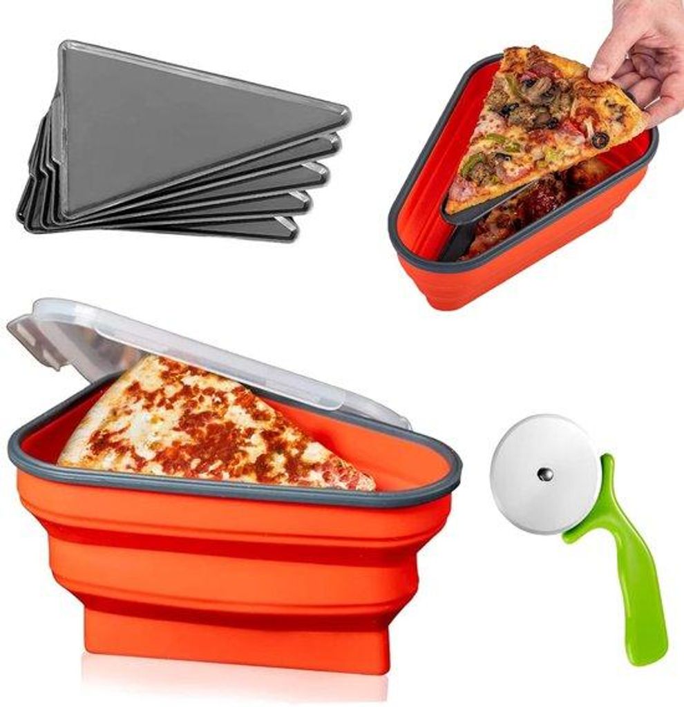 Wiederverwendbare Pizzabox mit Pizzaheber, Teigkratzer und 5 Mikrowellenbeständigen Behältern, rot, für Outdoor