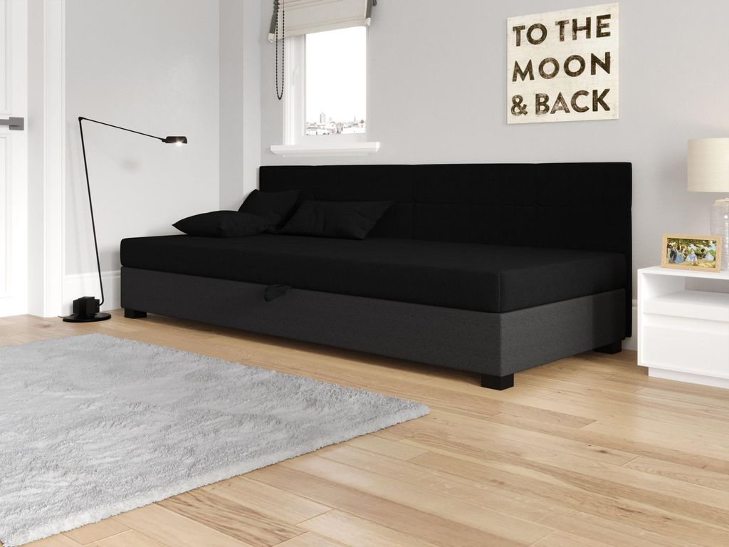 Einzelbett mit Polsterung 80x195 LOCIKA BIZ 1 - schwarz/grau