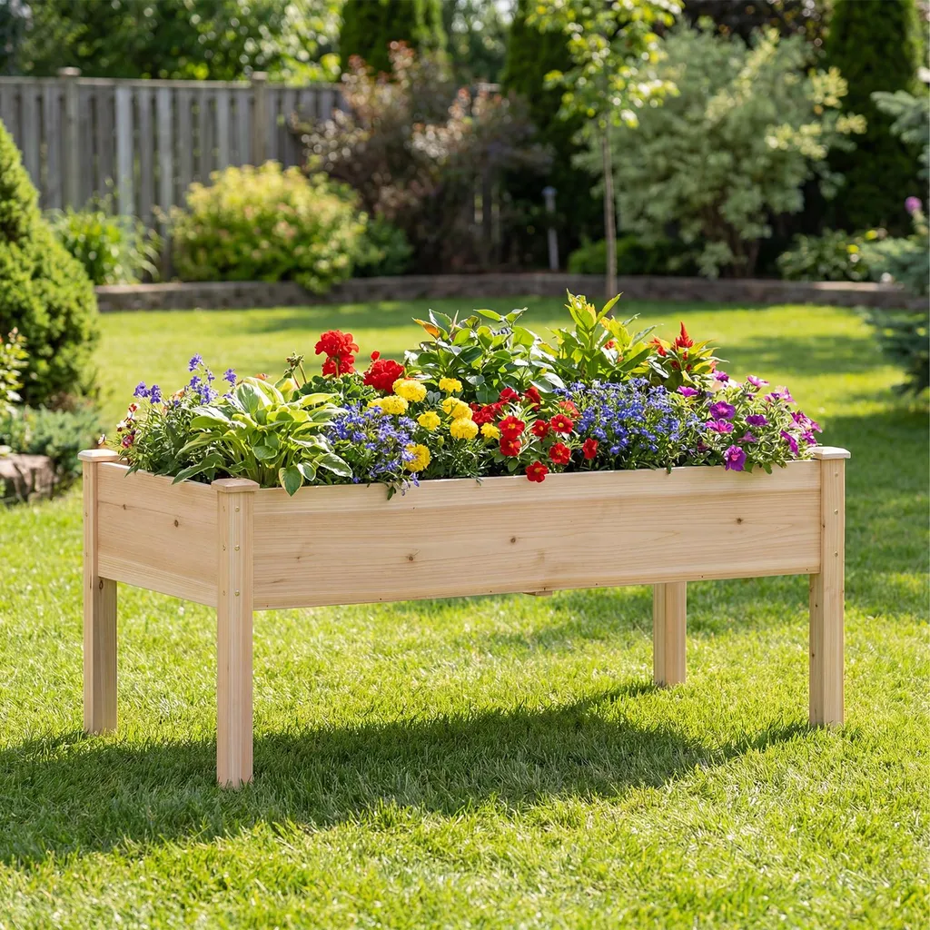 Bac à fleurs rectangulaire en bois naturel pour potager de balcon - 2