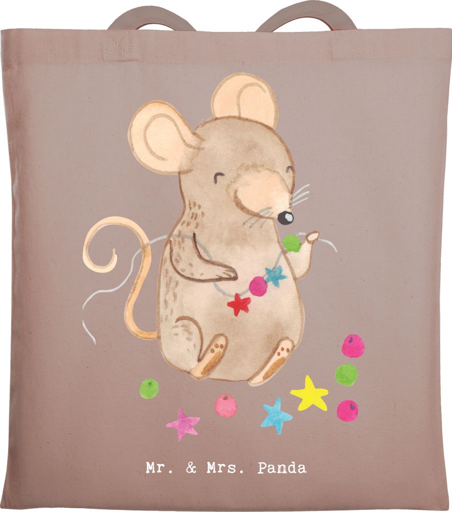 Mr. & Mrs. Panda umhängetasche baumwolle Maus Schmuck selber machen - Braun Pastell - Geschenk, DIY, Einkaufstasche, Laptoptasche, Jutebeutel, Sch...