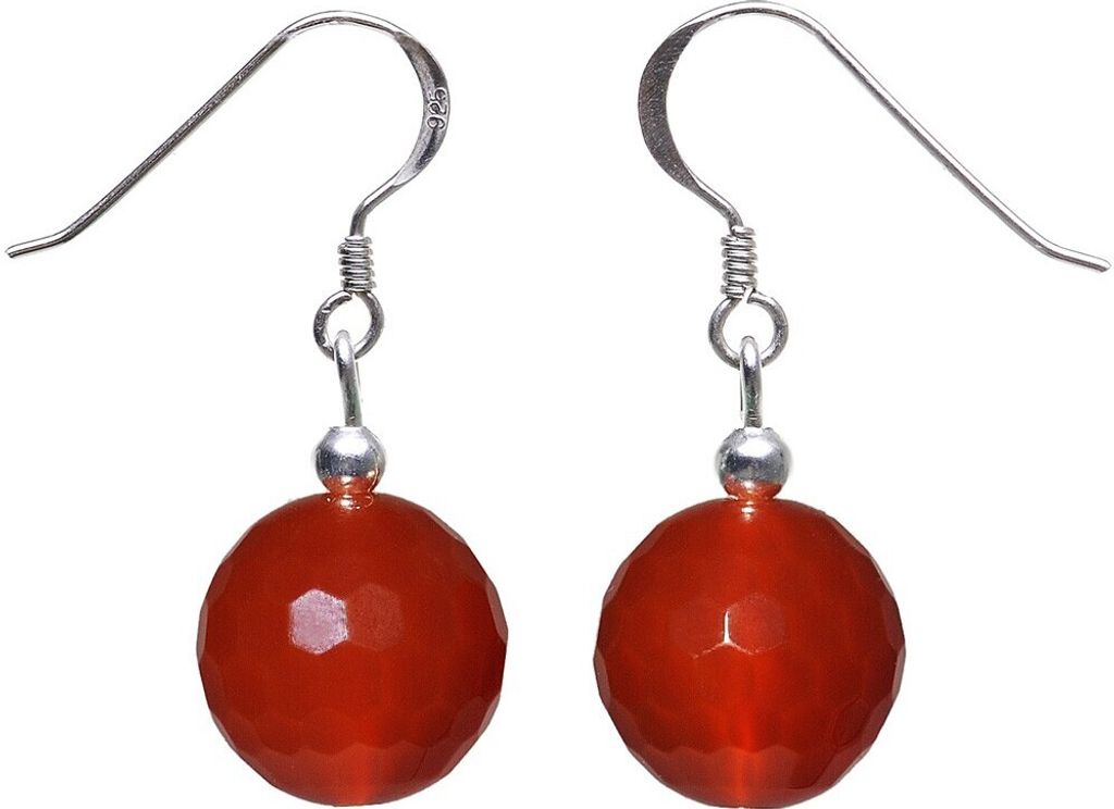 Ohrringe Ohrhänger Karneol & 925 Silber Kugel braun-orange facettiert Ohrschmuck