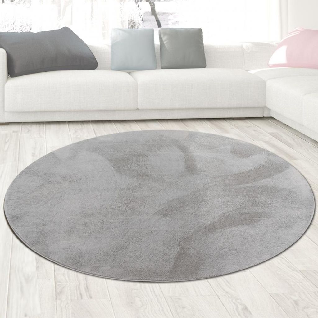 Teppich grau Hasenfell-Optik elegant weich mit feinem Schimmer modern Größe - 200 cm Rund