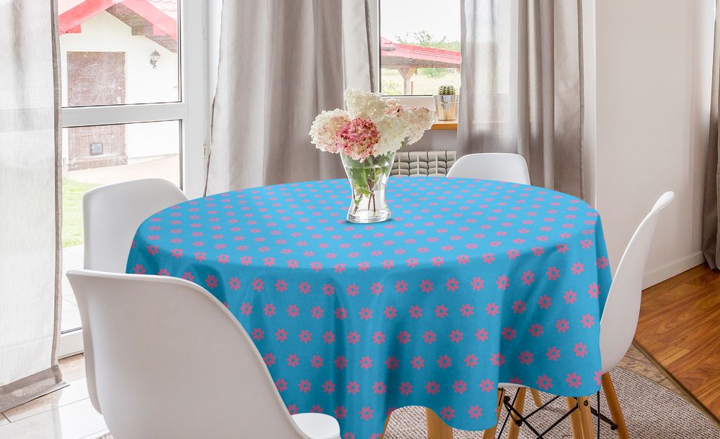 ABAKUHAUS Blau und Pink Runde Tischdecke, Tiny Petals, Kreis Tischdecke Abdeckung für Esszimmer Küche Dekoration, 150 cm, Rosa Deep Sky Blau
