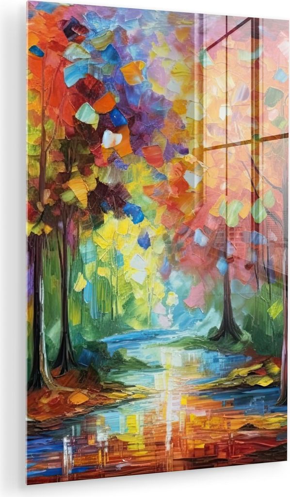 MuchoWow Glasbilder - Bilder auf Wandbild - Foto auf Glas Landschaft - Wald - Farben - Natur 80x120 cm Wanddekoration aus Glas - Acrylglasbild - Ac...
