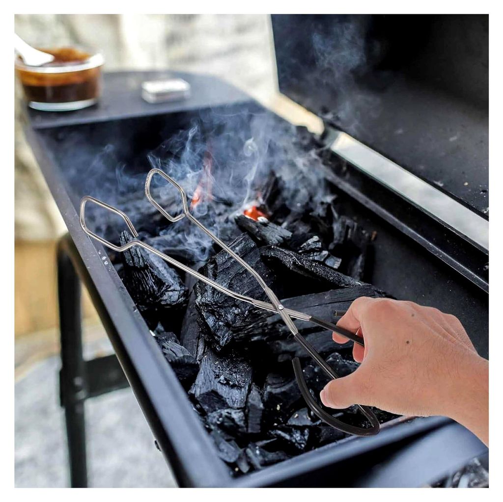 2 Stück Edelstahl Grillzange Lang Feuerholz Kohlezange für BBQ Camping Outdoor Feuerstelle Multifunktionale Holzgreifzange Hitzebeständig Robust