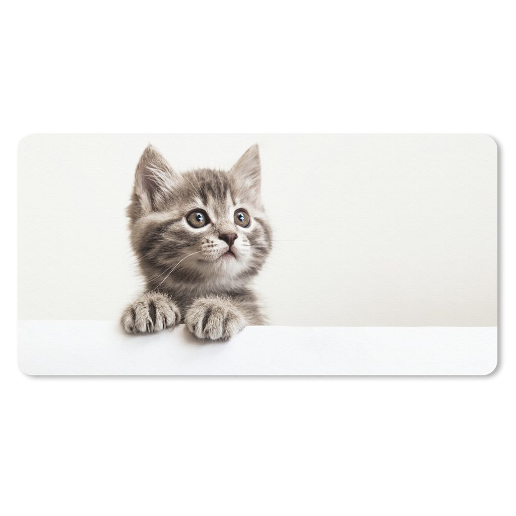 MuchoWow Schreibtischunterlage Katze - Grau - Tiere 80x40 cm - XXL Mauspad - Gaming Mauspad