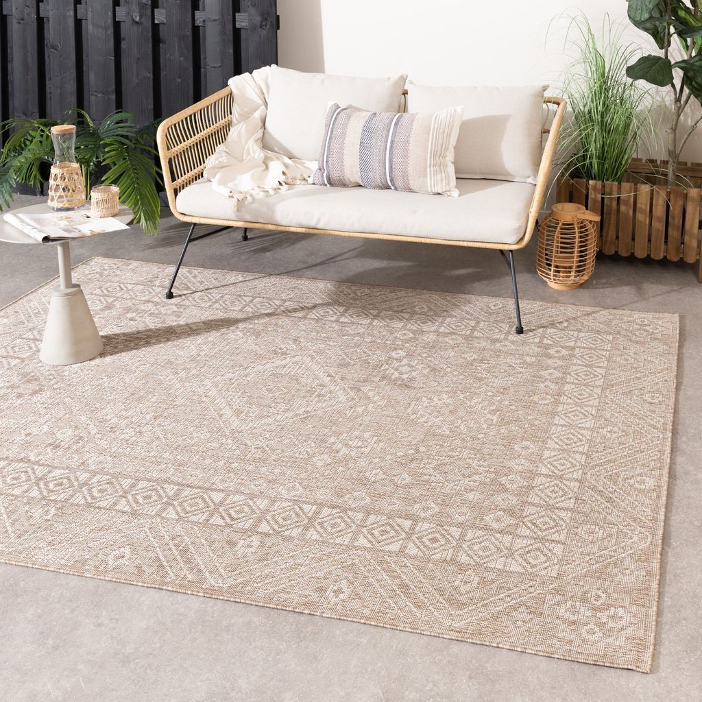Outdoor Jute Teppich - Atlas Aztec Braun Creme - 160x230 cm - Wohnzimmer, Esszimmer, Balkon, Garten, Terrasse - FRAAI | Home & Living - Boho
