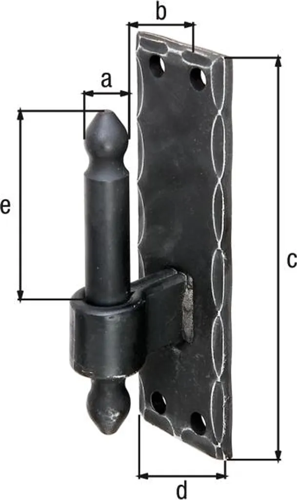 Gond sur plaque pour fixation de portail battant fer forgé noir 16mm