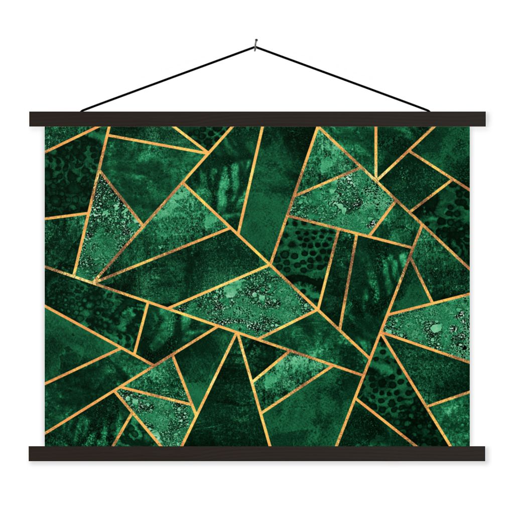 MuchoWow Textilposter Smaragd - Gold - Abstrakt - Muster 150x113 cm mit holzfarbenen Rahmen - Poster
