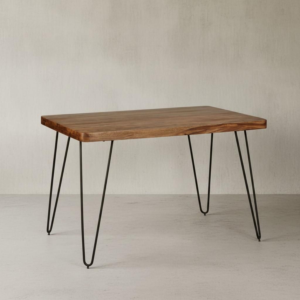 Esstisch "Balu" Massivholz: 4 Metallbeine, handgefertigtes Unikat, einfacher Aufbau. Braun, 120x80x76 cm | Kadima Design