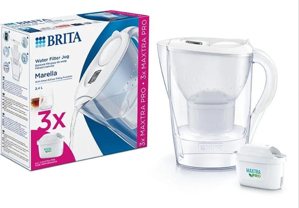 Brita Wasserfilterkanne Marella Cool Weiß 3x Maxtra PRO Filter Kalkschutz