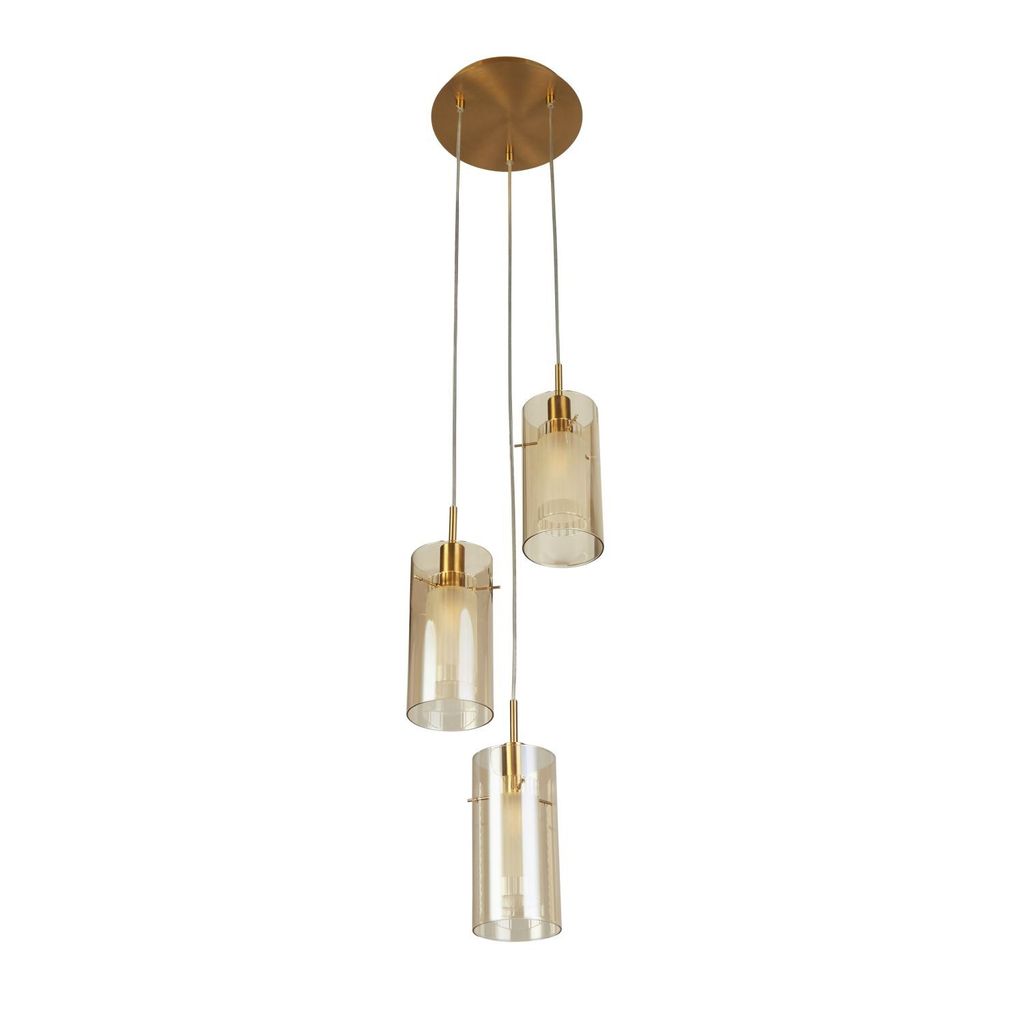Hängelampe Metall Rauchglas E14 rund D: 26 cm H: max. 120 cm in Bronze Champagner 3-flammig Modern