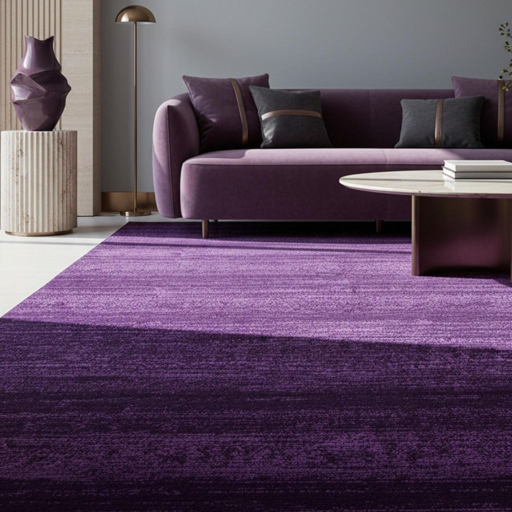 Designteppich Uni Pflegeleicht Waschbar Strapazierfähig | Violett 240x340 cm Wohnzimmer Schlafzimmer Gekettelt Schnelltrocknend | INN – Kadima D...