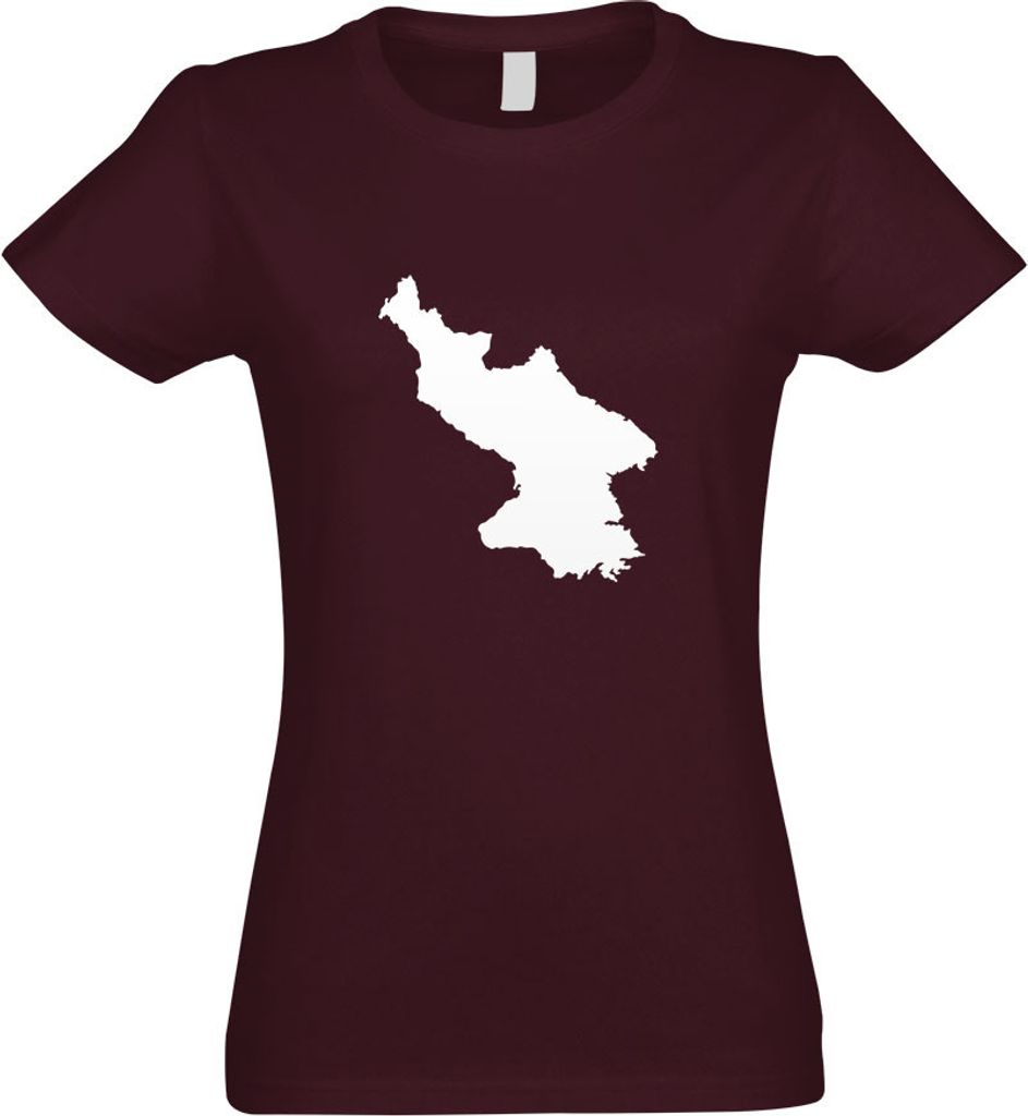 Kiwistar - T-Shirt tailliert - Damen - Burgund - Korea, Nord Umriss Kontur - mit Motiv Bedruckt - Funshirt Design - Sport - Freizeit - Damen - XXL