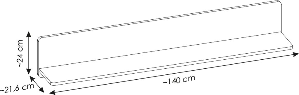 Wandregal 140 cm in schwarz matt NOLA-129