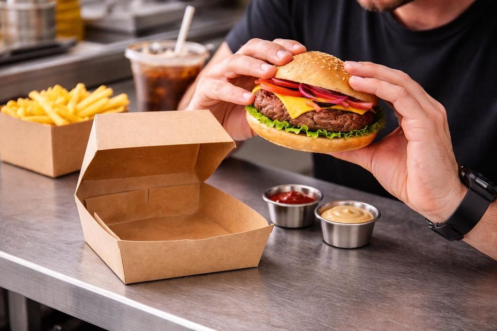RyanPack Burgerbox Kraft 10 × 10 × 7,5 cm – résistante aux Image du produit 