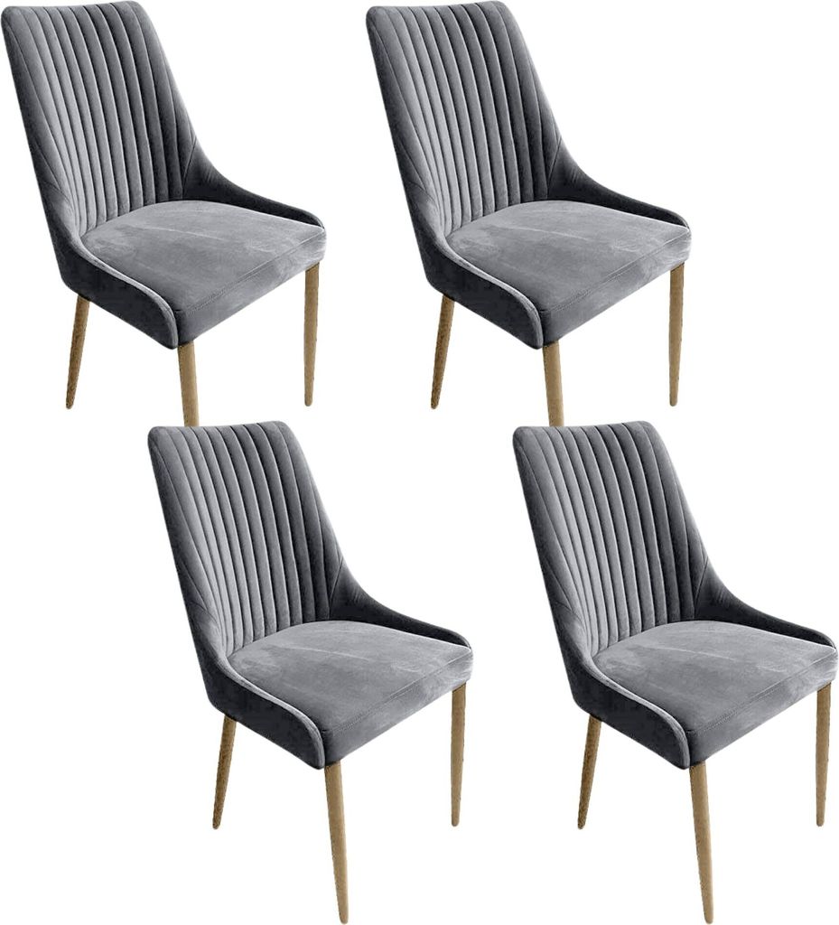 Meble Ares 4er Set Esszimmerstühle MASSIMO - 48 x 52 x 100 cm Esstisch Stühle - Stühle Esszimmer - Buchenholz, Samt Grau - Holz