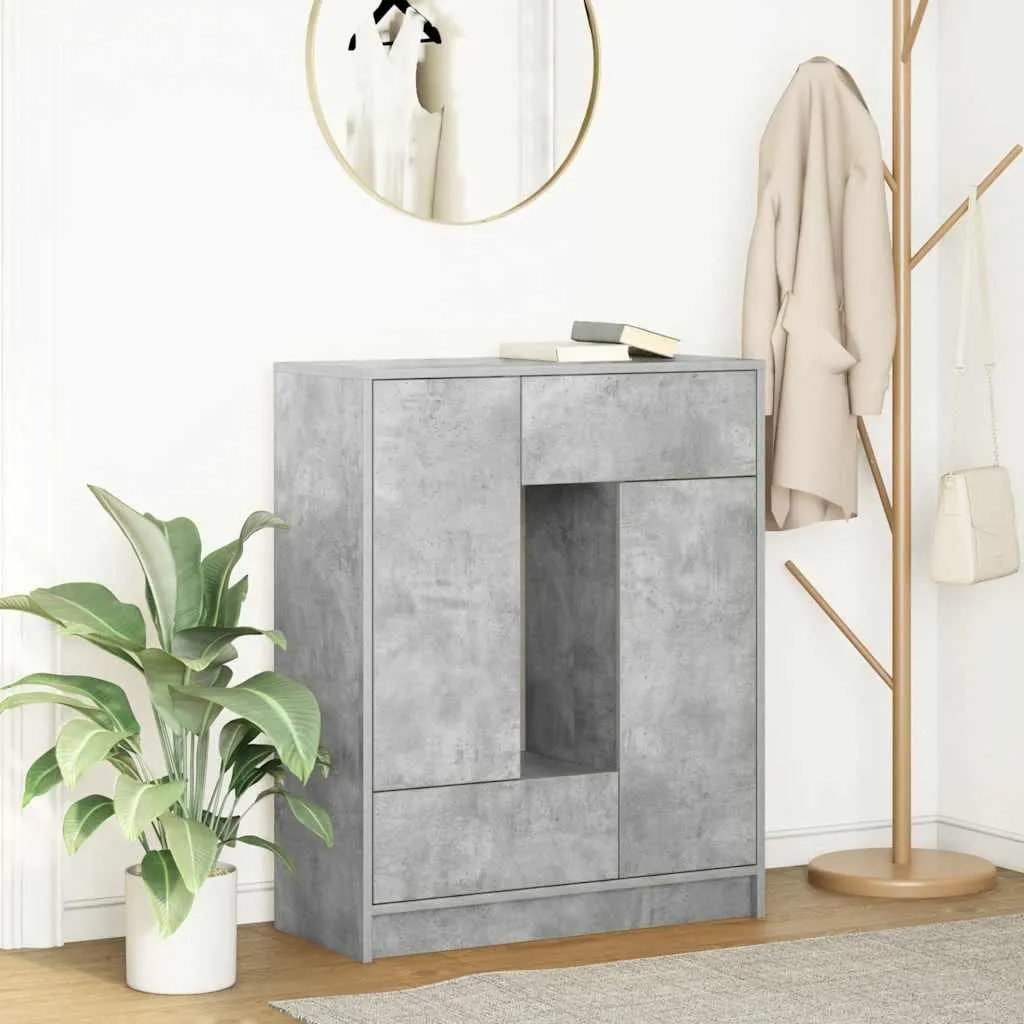 Buffet de rangement gris béton avec tiroirs et portes 73x31x90 cm
