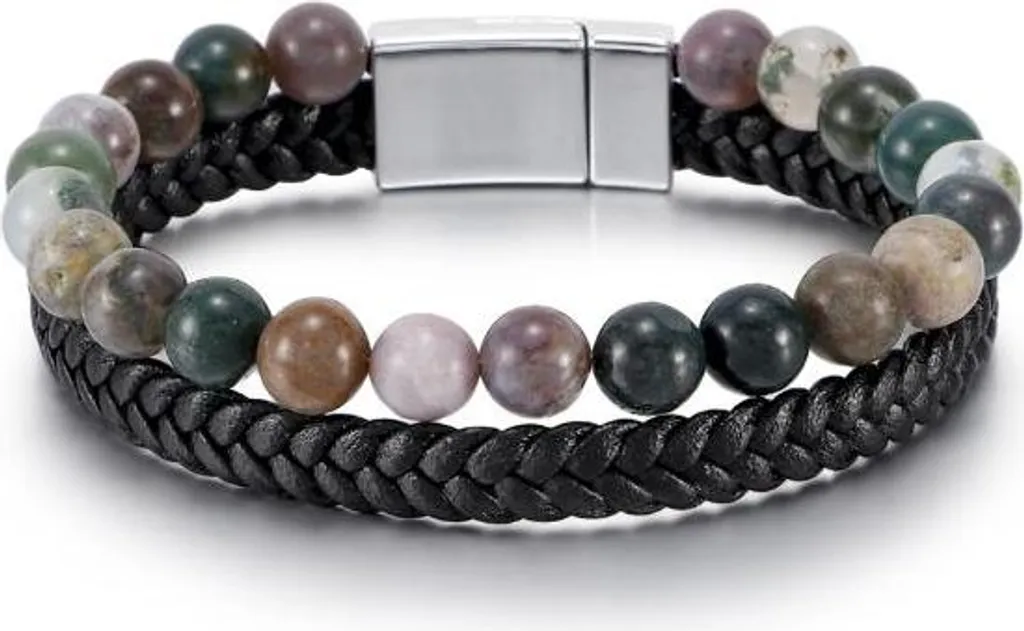 Bracelet agate indienne et cuir : accessoire idéal pour tenue chic