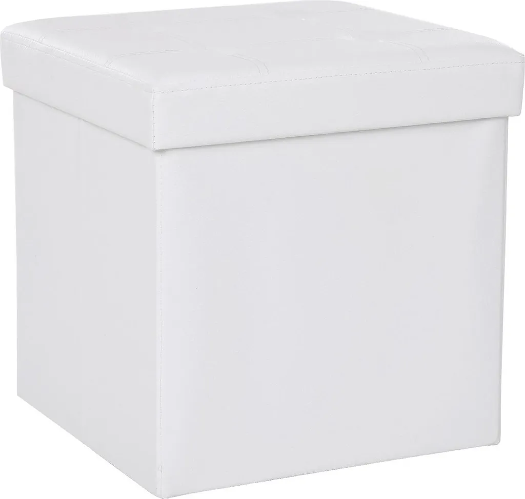 Petit siège cube en similicuir blanc - Pouf carré 35x35 cm design
