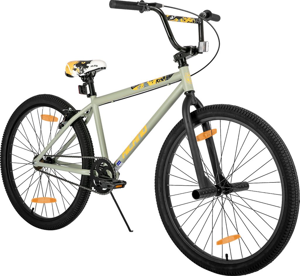 HILAND Freestyle 24 Zoll BMX, Kinderfahrrad mit 2 Stahl Pegs, Freilauf, Jugendliche für Jungen und Mädchen ab 7 8 9 10 Jahre, Grau