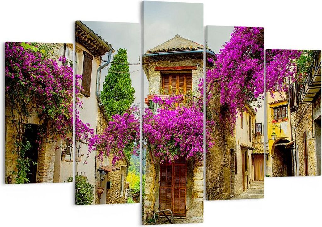 Bild auf Leinwand - Leinwandbild - Straße Sommer Blumen - 150x100cm - Wand Bild - Wanddeko - Leinwanddruck - Bilder - Kunstdruck - Wanddekoration ...