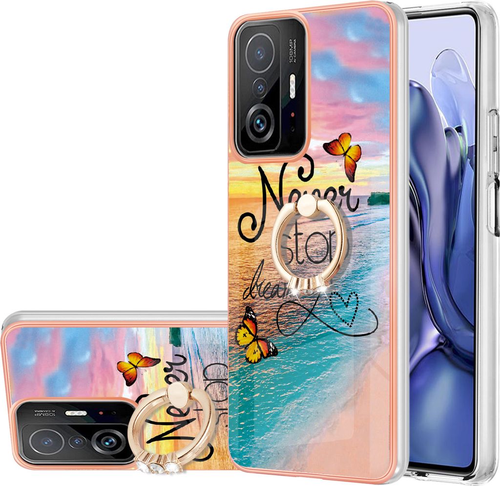 Hülle für Xiaomi 11T/11T Pro Muster TPU Silikon Stoßdämpfer Bumper Schutzhülle mit Ring Ständer Gold