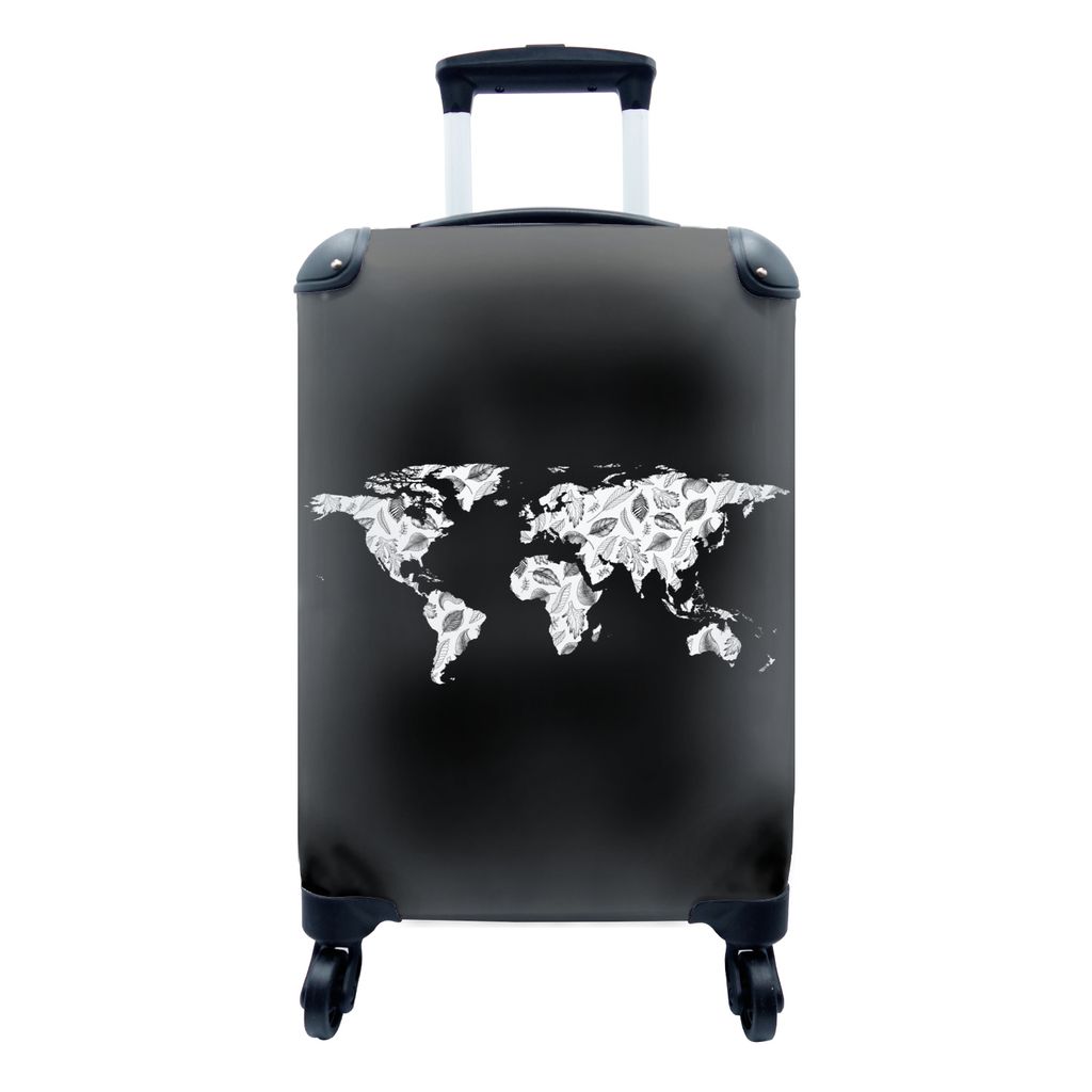 MuchoWow Koffer Handgepäck Trolley Rollkoffer Kleine Reisekoffer mit 4 Rollen - Weltkarte - Blätter - Design - Cabin Size < 55x40x23 cm & 55x40...