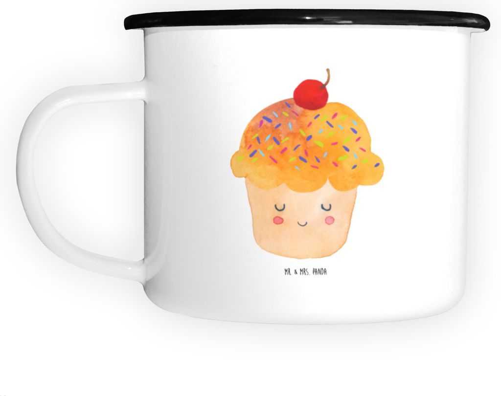 Mr. & Mrs. Panda Teetasse Cupcake - Weiß - Geschenk, Teebecher, Emaille Becher, Große Tasse, Cupcakes, Haferl, Muffin, Küche Spruch, Lustige Spr...